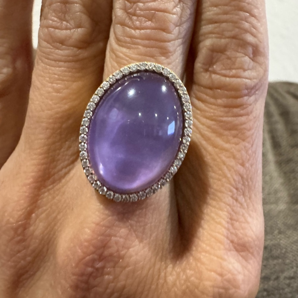 Roberto Coin 18k YG Amethyst & Mother of Pearl Diamond Halo Ring – Size 6.75